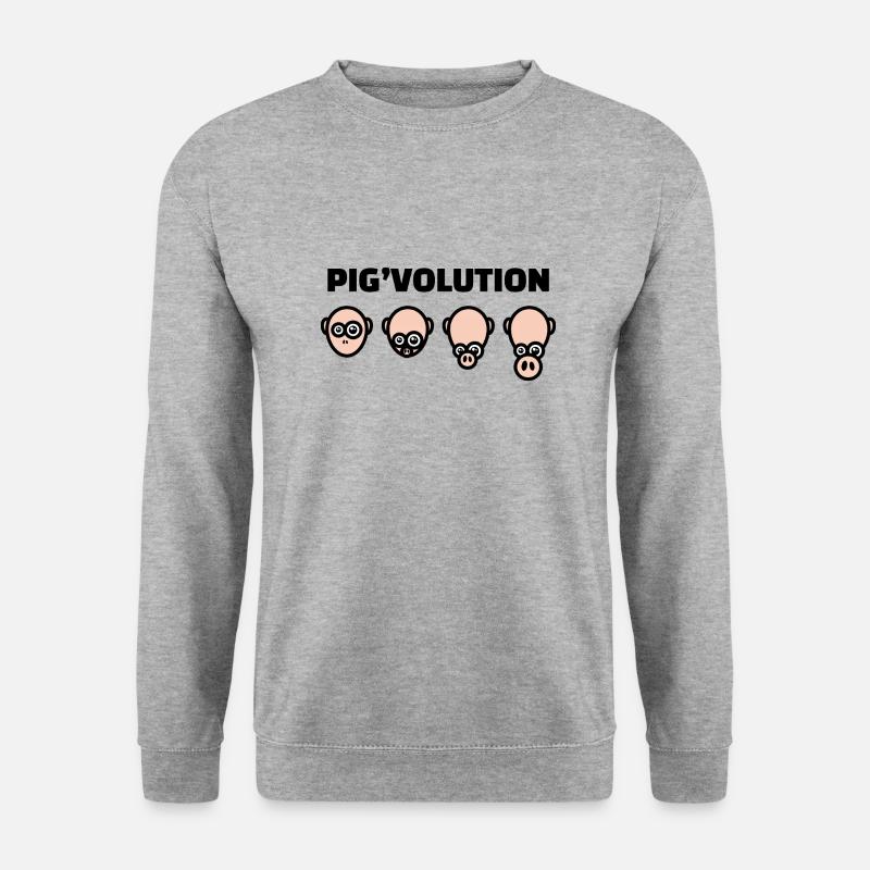 Schweinevolution - Evolution des Menschen - Unisex Pullover - Weißgrau meliert