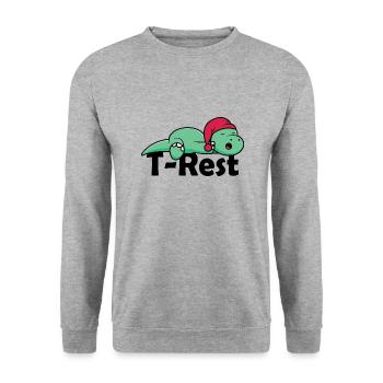 T-Rest - Schlafender T-Rex Wortspiel Dino - Unisex Pullover - Weißgrau meliert - Vorne - Alina (178cm) & Michal (187cm)