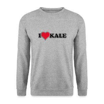 Ich liebe Kale -1970er Retro - Unisex Pullover - Weißgrau meliert - Vorne - Alina (178cm) & Michal (187cm)