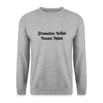 Draussen Wild - Innen Mild - Unisex Pullover - Weißgrau meliert - Vorne - Alina (178cm) & Michal (187cm)