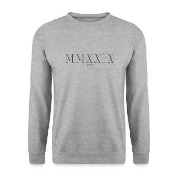 Roman Numeral Year of Birth Made in 2029 - Unisex Sweatshirt - salt & pepper - Front - Alina (178cm) & Michal (187cm)