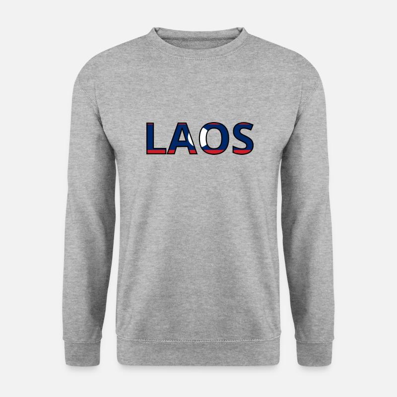 Flagge von Laos - Unisex Pullover - Weißgrau meliert