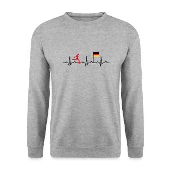 Fußball Herzschlag Deutschland - Unisex Pullover - Weißgrau meliert - Vorne - Alina (178cm) & Michal (187cm)