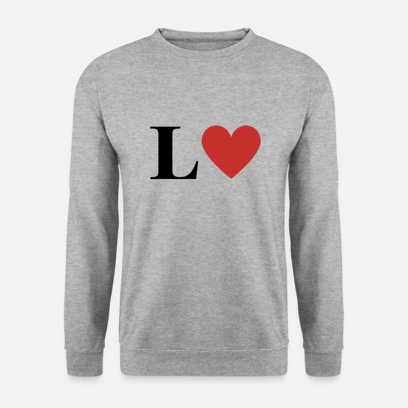 Buchstabe l rotes Herz - Unisex Pullover - Weißgrau meliert
