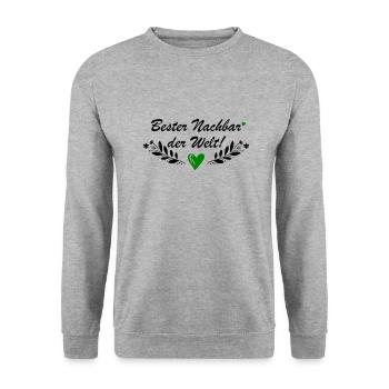 Bester Nachbar der Welt - Unisex Pullover - Weißgrau meliert - Vorne - Alina (178cm) & Michal (187cm)