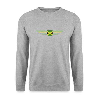 Ich liebe Jamaika, Outfit T-Shirt Design Geschenk - Unisex Pullover - Weißgrau meliert - Vorne - Alina (178cm) & Michal (187cm)