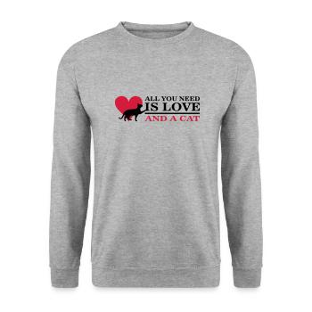 All you need is love and a cat - Unisex Pullover - Weißgrau meliert - Vorne - Alina (178cm) & Michal (187cm)