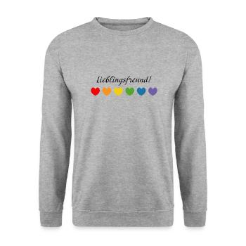 Regenbogenherzchen Lieblingsfreund - Unisex Pullover - Weißgrau meliert - Vorne - Alina (178cm) & Michal (187cm)