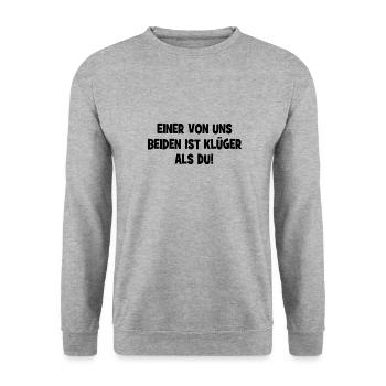 Einer von uns beiden ist klüger als Du! - Unisex Pullover - Weißgrau meliert - Vorne - Alina (178cm) & Michal (187cm)