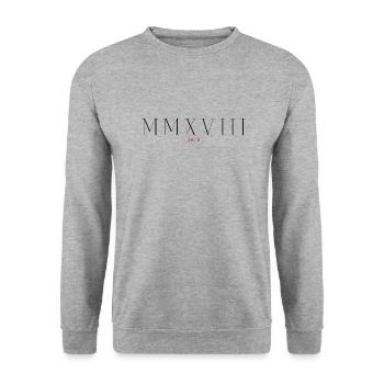 Roman numeral Year of birth Made in 2018 - Unisex Sweatshirt - salt & pepper - Front - Alina (178cm) & Michal (187cm)