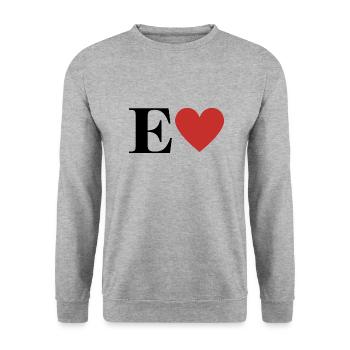 Buchstabe e rotes Herz - Unisex Pullover - Weißgrau meliert - Vorne - Alina (178cm) & Michal (187cm)