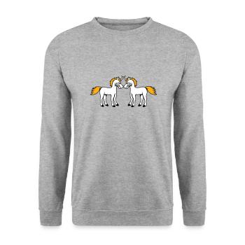2 Einhörner Kampf Böse Wütend Angriff Duell Team - Unisex Pullover - Weißgrau meliert - Vorne - Alina (178cm) & Michal (187cm)