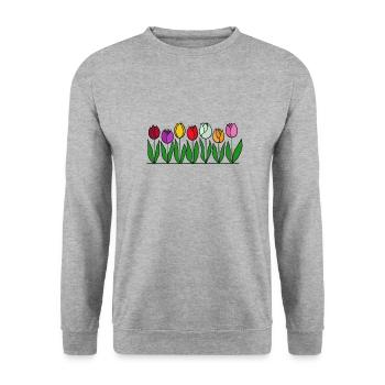 Tulpen, Blumen, Frühling - Unisex Pullover - Weißgrau meliert - Vorne - Alina (178cm) & Michal (187cm)