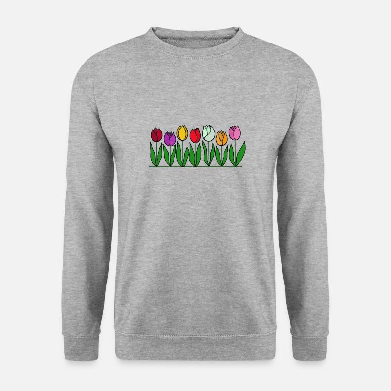 Tulpen, Blumen, Frühling - Unisex Pullover - Weißgrau meliert
