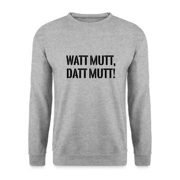 watt_mutt_datt_mutt_2 - Unisex Pullover - Weißgrau meliert - Vorne - Alina (178cm) & Michal (187cm)