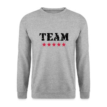 Team, 5 Sterne, Sieger, Gewinner, Teamsport, Beste - Unisex Pullover - Weißgrau meliert - Vorne - Alina (178cm) & Michal (187cm)