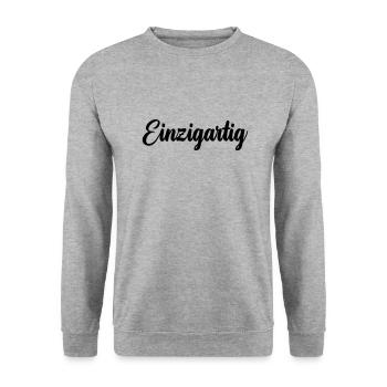 Einzigartig - Unisex Pullover - Weißgrau meliert - Vorne - Alina (178cm) & Michal (187cm)