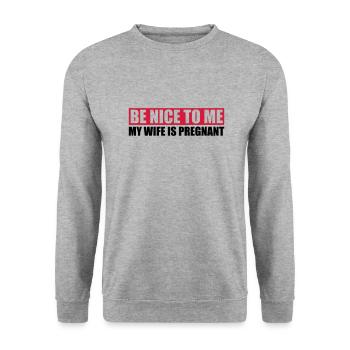 my wife is pregnant - Unisex Pullover - Weißgrau meliert - Vorne - Alina (178cm) & Michal (187cm)