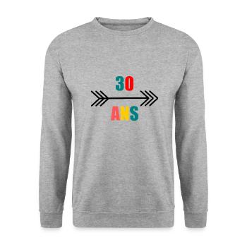 30 ANS. 30e ANNIVERSAIRE. ANNIVERSAIRE 30 ANS. 30 - Sweat-shirt Unisexe - gris chiné - Devant - Alina (178cm) & Michal (187cm)