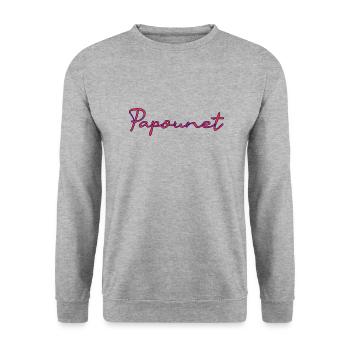 PAPOUNET. BONNE FÊTE PAPA. PAPA. FÊTE DES PÈRES - Sweat-shirt Unisexe - gris chiné - Devant - Alina (178cm) & Michal (187cm)