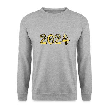 2024. WEIHNACHTEN. JAHR. JAHRESTAG. RUHESTAND. PAPA - Unisex Pullover - Weißgrau meliert - Vorne - Alina (178cm) & Michal (187cm)