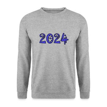 2024. WEIHNACHTEN. JAHR. JAHRESTAG. RUHESTAND. PAPA - Unisex Pullover - Weißgrau meliert - Vorne - Alina (178cm) & Michal (187cm)