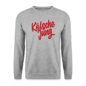 Kölsche jung, Stolz auf Köln - Unisex Pullover - Weißgrau meliert - Vorne - Alina (178cm) & Michal (187cm)