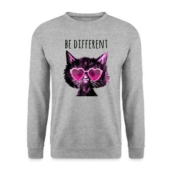 Be different,katze,girly, Sonnenbrille, Herzen - Unisex Pullover - Weißgrau meliert - Vorne - Alina (178cm) & Michal (187cm)