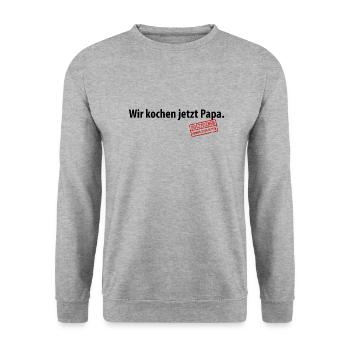 Wir kochen jetzt Papa Satzzeichen Komma Leben Vati - Unisex Pullover - Weißgrau meliert - Vorne - Alina (178cm) & Michal (187cm)