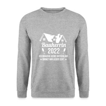 Bauherrin Hausbau Eigenheim Richtfest 2022 Damen - Unisex Pullover - Weißgrau meliert - Vorne - Alina (178cm) & Michal (187cm)