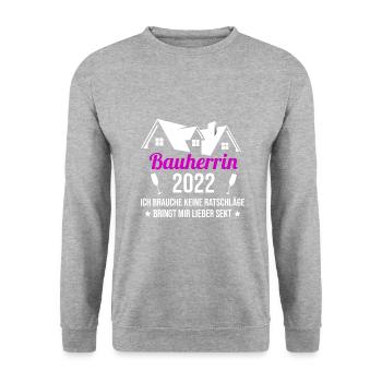Bauherrin Hausbau Eigenheim Richtfest 2022 Damen - Unisex Pullover - Weißgrau meliert - Vorne - Alina (178cm) & Michal (187cm)