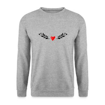 Ranke mit Herz - Unisex Pullover - Weißgrau meliert - Vorne - Alina (178cm) & Michal (187cm)