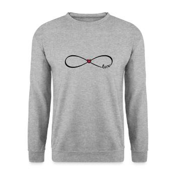 Infinity Love Écriture Infini 8 coeur rouge - Sweat-shirt Unisexe - gris chiné - Devant - Alina (178cm) & Michal (187cm)