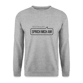 Tinder kann ja Jeder - Sprich mich an! - Unisex Pullover - Weißgrau meliert - Vorne - Alina (178cm) & Michal (187cm)