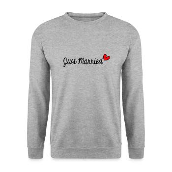 GERADE VERHEIRATET. VALENTINSTAG. JUNGGESELLINNENABSCHIED. ICH LIEBE DICH - Unisex Pullover - Weißgrau meliert - Vorne - Alina (178cm) & Michal (187cm)