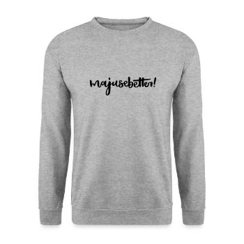 Majusebetter Trier Spruch Moselfränkisch oh maju - Unisex Pullover - Weißgrau meliert - Vorne - Alina (178cm) & Michal (187cm)