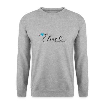 Elias Name Vorname Kalligrafieherz - Unisex Pullover - Weißgrau meliert - Vorne - Alina (178cm) & Michal (187cm)