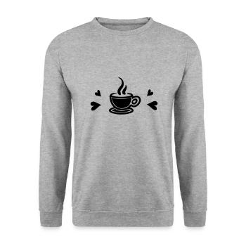 I love Coffee - Unisex Pullover - Weißgrau meliert - Vorne - Alina (178cm) & Michal (187cm)