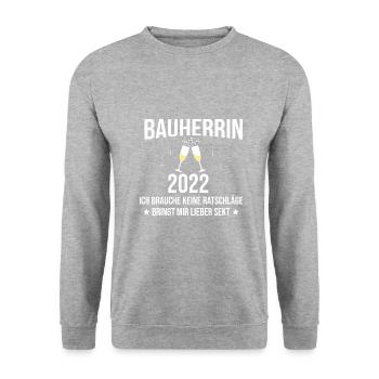 Bauherrin Hausbau Eigenheim Richtfest 2022 Damen - Unisex Pullover - Weißgrau meliert - Vorne - Alina (178cm) & Michal (187cm)