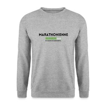 Marathonienne en cours de chargement - Sweat-shirt Unisexe - gris chiné - Devant - Alina (178cm) & Michal (187cm)