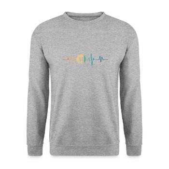 Retro Heartbeat Löffel und Gabel - Unisex Pullover - Weißgrau meliert - Vorne - Alina (178cm) & Michal (187cm)