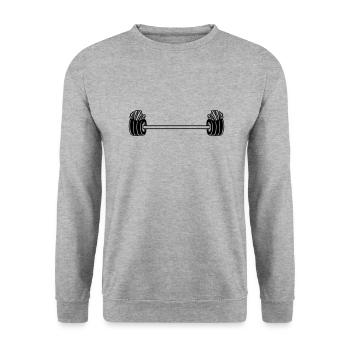 Bodybuilder Gewichtheben Pommes Frites - Unisex Pullover - Weißgrau meliert - Vorne - Alina (178cm) & Michal (187cm)