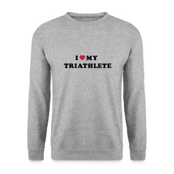 i love my triathlete - Unisex Pullover - Weißgrau meliert - Vorne - Alina (178cm) & Michal (187cm)