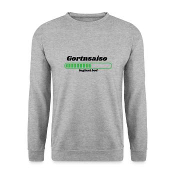 Gortnsaiso - bayerischer Spruch - Unisex Pullover - Weißgrau meliert - Vorne - Alina (178cm) & Michal (187cm)