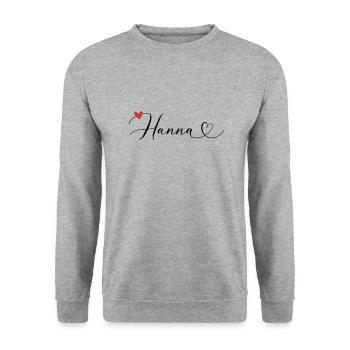 Hanna Name Vorname Kalligrafieherz - Unisex Pullover - Weißgrau meliert - Vorne - Alina (178cm) & Michal (187cm)