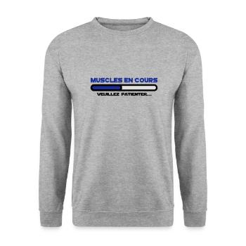 muscles en cours veuillez patienter, sport - Sweat-shirt Unisexe - gris chiné - Devant - Alina (178cm) & Michal (187cm)