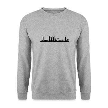 Skyline Frankfurt - Unisex Pullover - Weißgrau meliert - Vorne - Alina (178cm) & Michal (187cm)