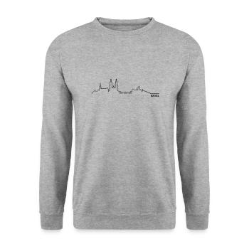 Skyline Basel - Unisex Pullover - Weißgrau meliert - Vorne - Alina (178cm) & Michal (187cm)