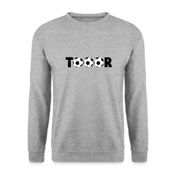Fußball Tor schießen Fanartikel für Fußballfans - Unisex Pullover - Weißgrau meliert - Vorne - Alina (178cm) & Michal (187cm)