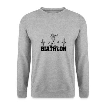Biathlon Biathlet Langlauf Schießsport Herzschlag - Unisex Pullover - Weißgrau meliert - Vorne - Alina (178cm) & Michal (187cm)